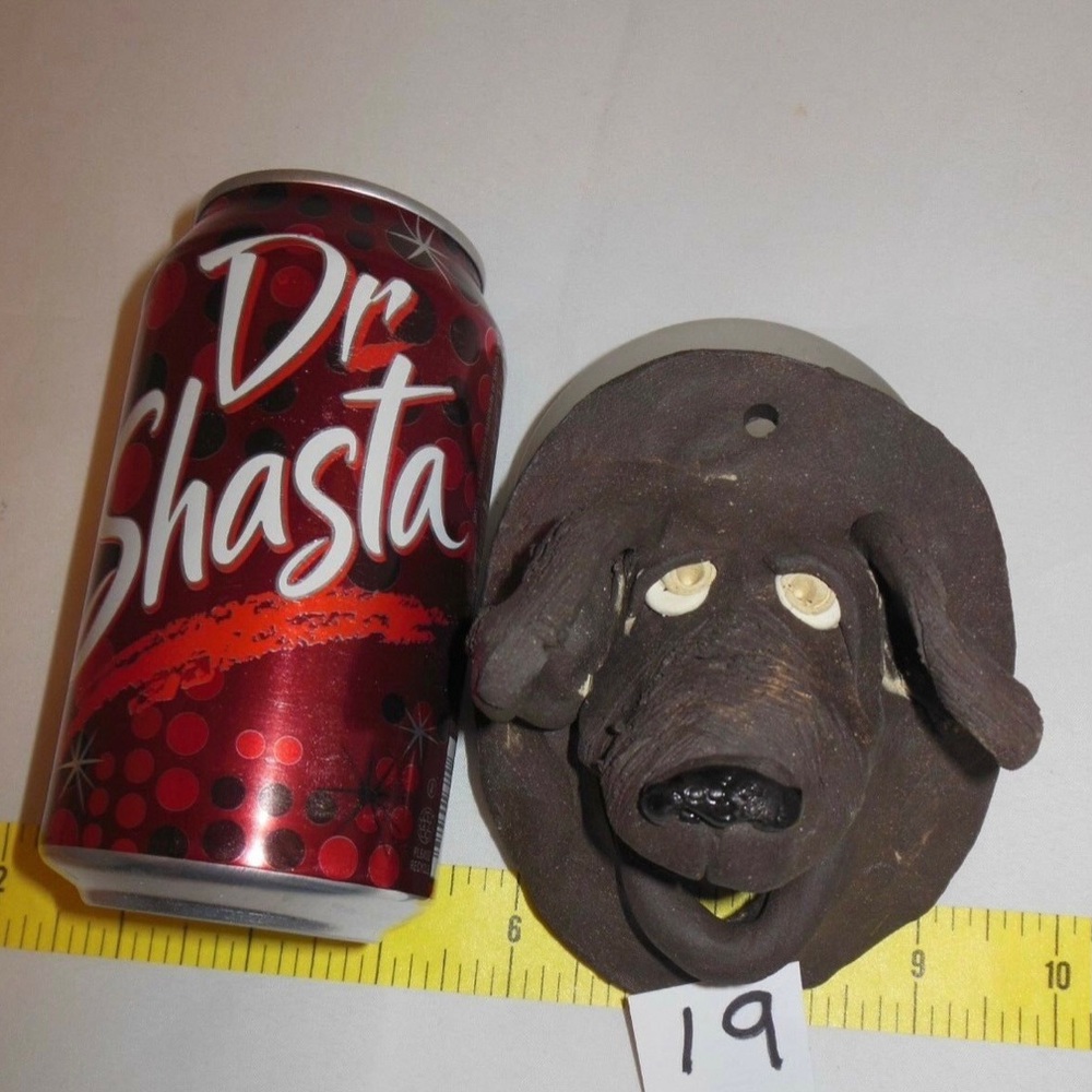 VINTAGE STONEWARE POTTERY CLAY DOG FACE